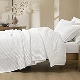 Wonderful 100% Cotton Jersey Knit Quilt - Rice Stitch White Queen Quilt with Two Pillow Shams - Soft & Breathable, All-Season Use, Hypoallergenic, Prewashed, Bedspread & Coverlet, 94"x94"