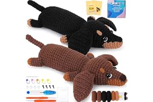 Crochet Kit for Beginners Animal,2 PCS Dachshund Dog Animal Set,Crochet Animal Kits,Crocheting Kit for Starters,Beginner Croc