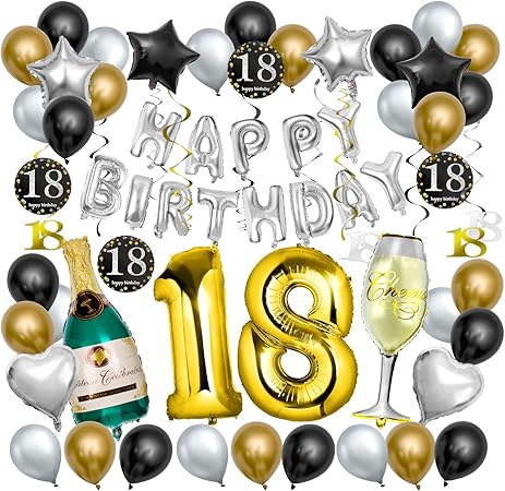 Comius Sharp 18esimo Compleanno Decorazioni 65 Pcs Oro Nero Decorazioni Per La Festa Di Compleanno Bottiglie Champagne Gonfiabili Turbinii Appesi Per 18 Compleanno Festa 18 Amazon It Casa E Cucina