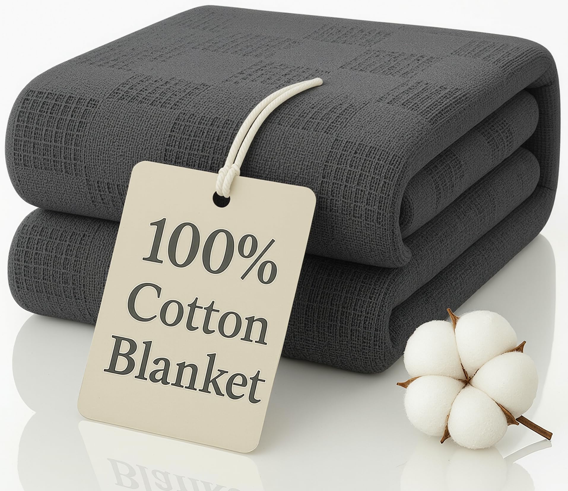 View 1 of 100% Cotton Blanket Twin Size 66x90 - Lightweight Breathable Waffle Weave Thermal Throw for Bed, Sofa & Couch - Soft Cozy, Durable Summer Bedding, All Season Comfort for Home, Travel & Camping, Grey