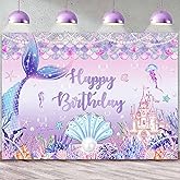 Sensfun Mermaid Birthday Banner Under The Sea Backdrop for Girl Birthday Party Decorations Little Mermaid Tail Princess Castle Glitter Scales Photography Background Photo Booth Props 6x4ft