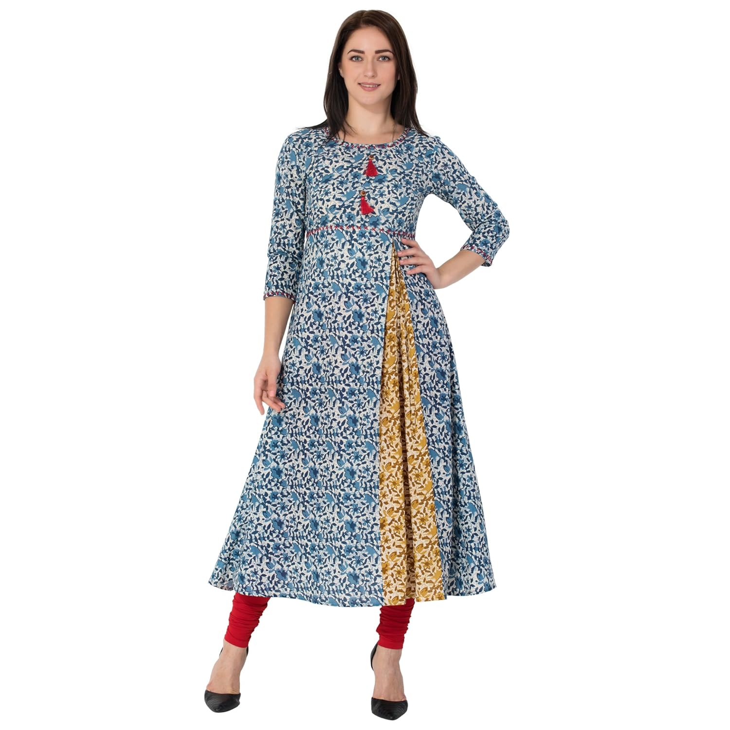 gulmohar jaipur women's cotton jaipur round neck a-line kurti