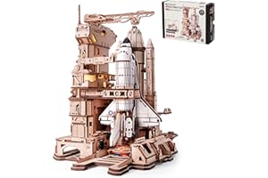 ROKR 3D Puzzles Space Shuttle Model - Dynamic Launch Base with Motorized Lift, LED Light Effects, 1:420 Scale Collectible Building Kit