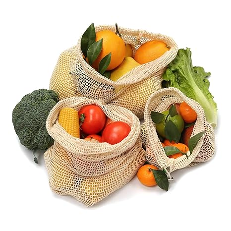 Obst- und gemüsebeutel wiederverwendbar - Obsttasche 4er Set (1xL,1xM,1xS+1xBrotbeutel) Grobe Baumwolle Langlebig Robust Stof