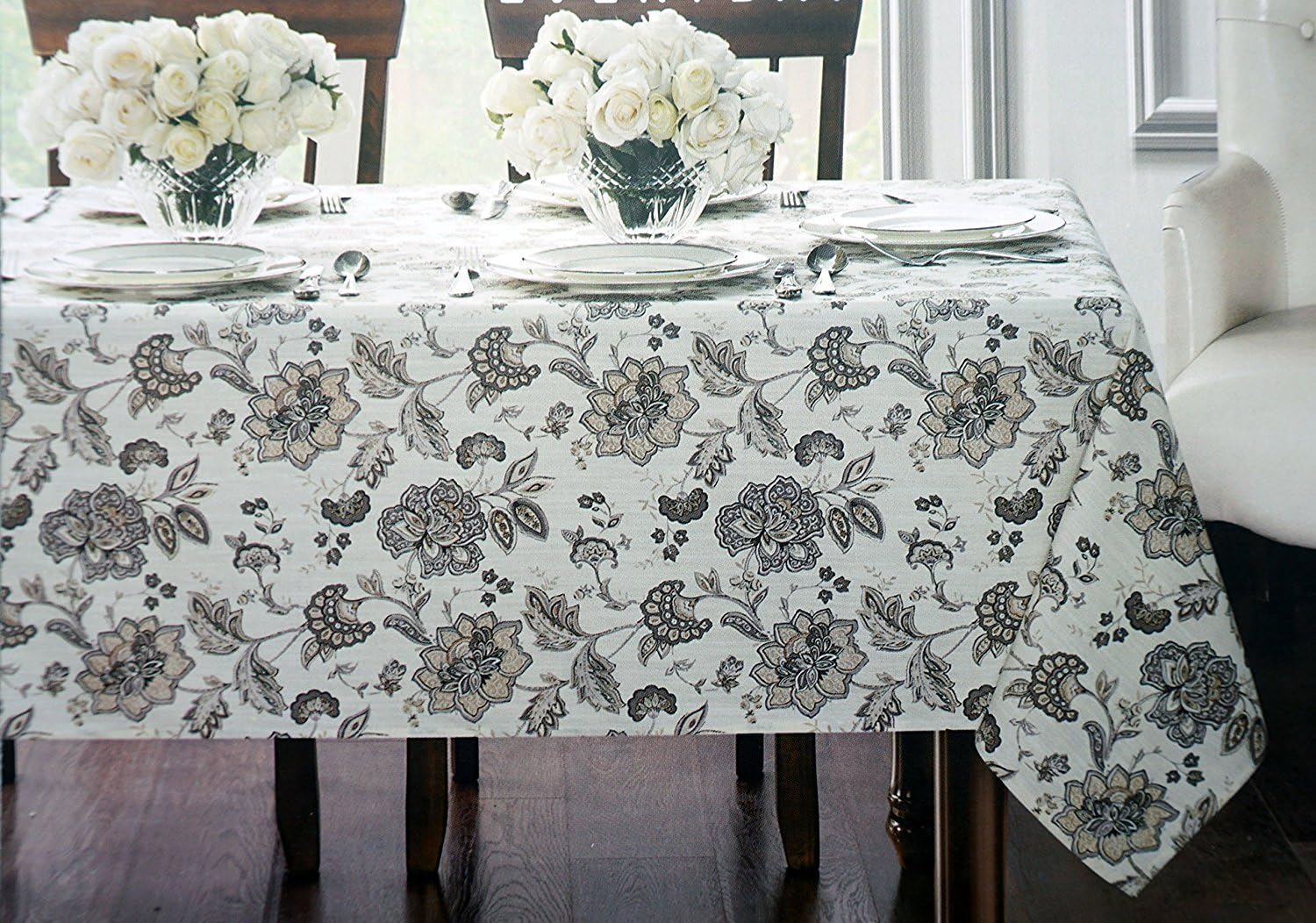 Waterford Linens Fabric Easy Care Tablecloth, 60 by 84 Inch