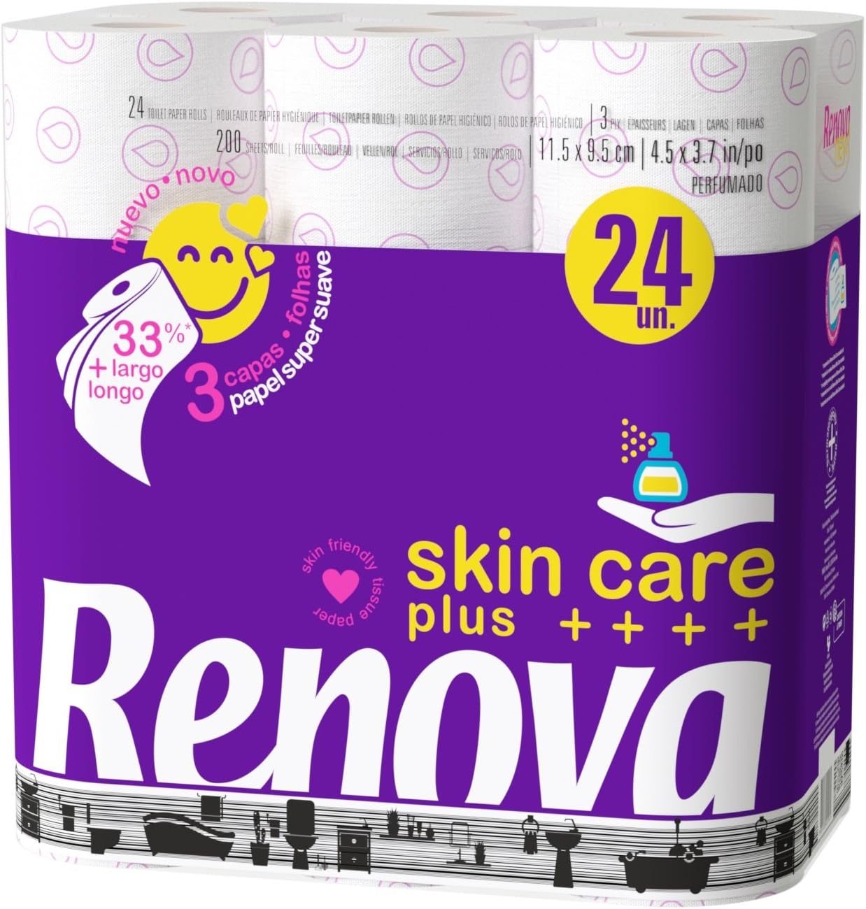 Renova Skin Care Plus Perfumed Toilet Paper -24 Rolls, White, 24 count (Pack of 1)