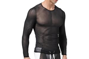 SEAUR Mens Sheer Mesh T Shirt See Through Long Sleeves Muscle Tee Tops Breathable Transparent Workout Undershirt Clubwear