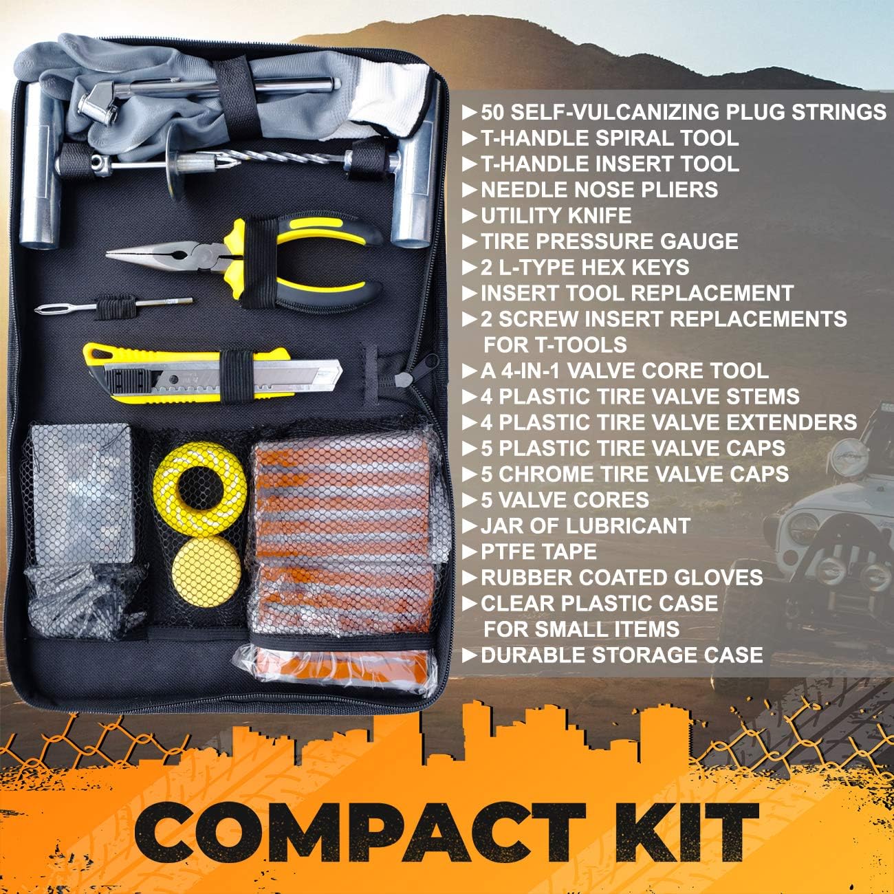 Vehiclex Emergency Tire Repair Kit, 85 PCS – Hi-Grade Tools & Supplies for Flat Tire Punctures Repair: Automotive