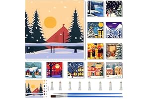Nezyo 12 Sets Paint by Numbers Kit with Frame for Adult Beginners, Paint by Number DIY Acrylic Painting Canvas for Painting Party, Classroom Activity Birthday Gift, 8 x 8 Inch