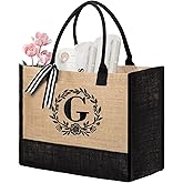 BeeGreen Embroidery Monogram Initial Tote Bag for Women Teacher Mom Friend Personalized Gift for Birthday Beach Wedding Work