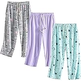 PNAEONG 3 Pack Women Pajama Pants Capri Length Drawstring Pj Bottoms Sleep Lounge Pants with Pockets S-3XL