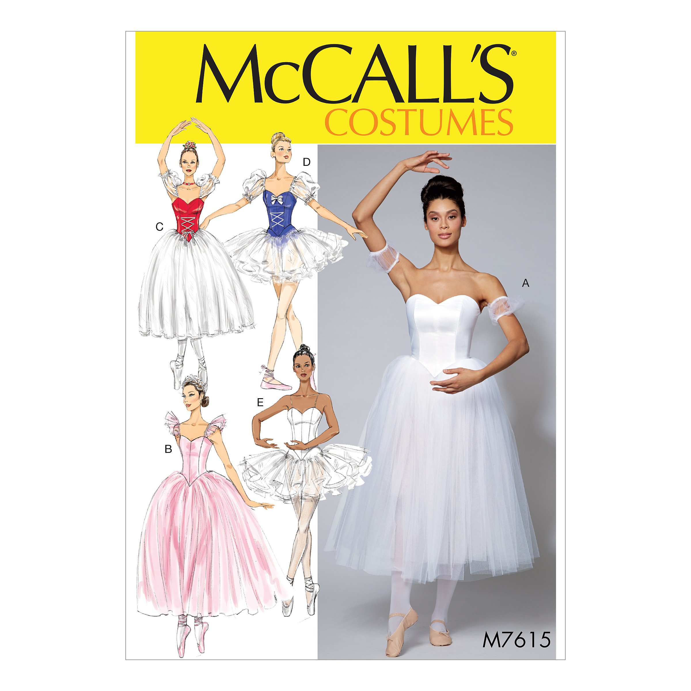 McCall’s Sewing Pattern M7615 Misses’ Ballet Costumes with Fitted, Boned Bodice and Skirt and Sleeve Variations