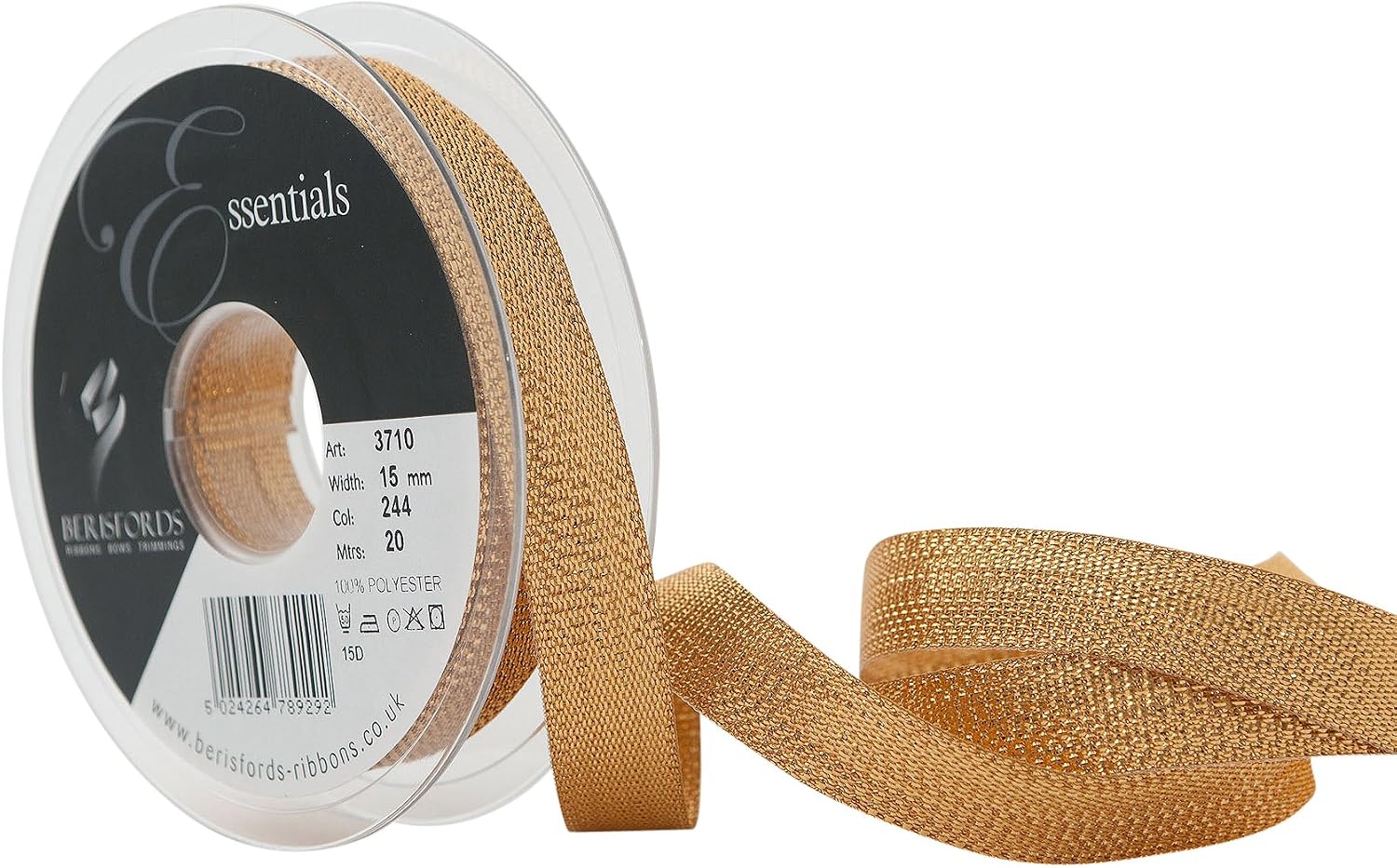 Berisfords Textured Metallic Ribbon, Dark Gold, 15 mm