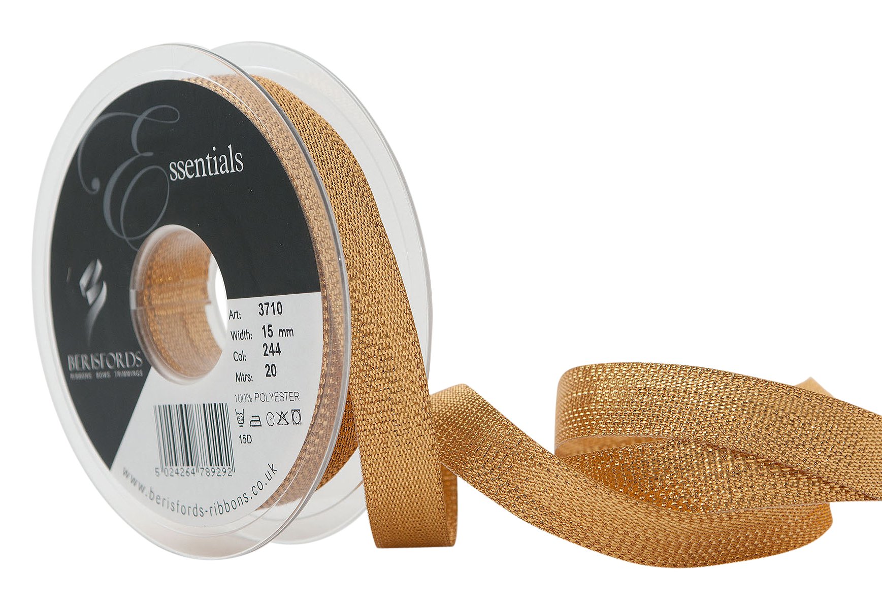 Berisfords Textured Metallic Ribbon, Dark Gold, 15 mm