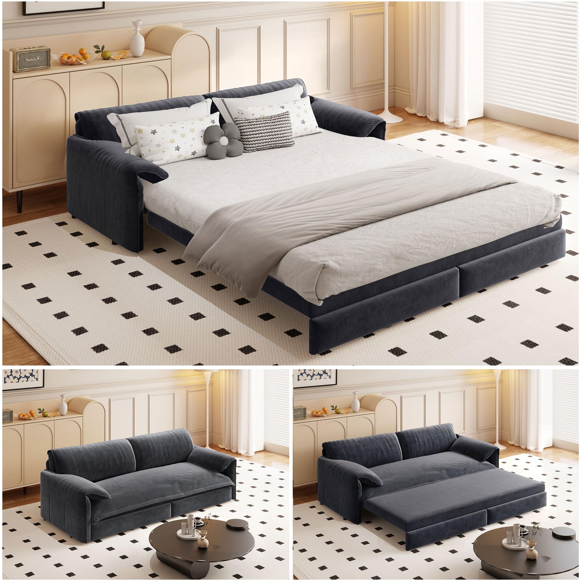 Photo 1 of *** PARTIAL SET - BOX 1 OF 2 ONLY *** BAYYELL 66" Queen Size Pull Out Sofa Bed, 3-in-1 Convertible Sleeper with Side Storage and Wheels, Velvet Loveseat for Living Room, Apartment, Bedroom, Grey (Mattress & Bedding Not Included)