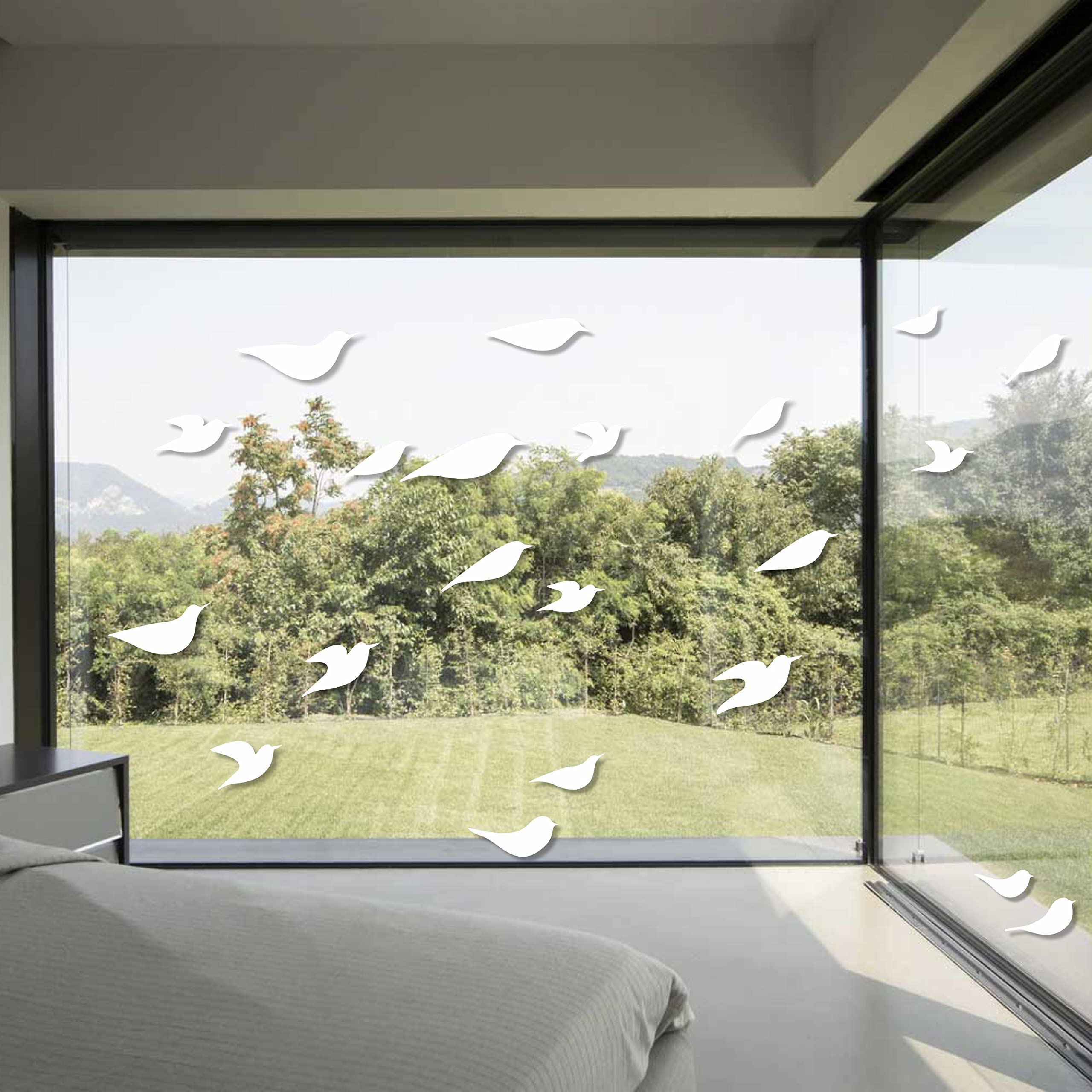 Window Stickers to Prevent Bird Collisions Bird Silhouettes Glass Door Protection and Bird Protection (White, 21 Silhouette Stickers)