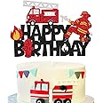 Fireman Cake Topper Fire Hydrant Truck Firefighter Helmet Alarm Engine Themed for Kids Boy Girl Happy Birthday Party Cake Decoration