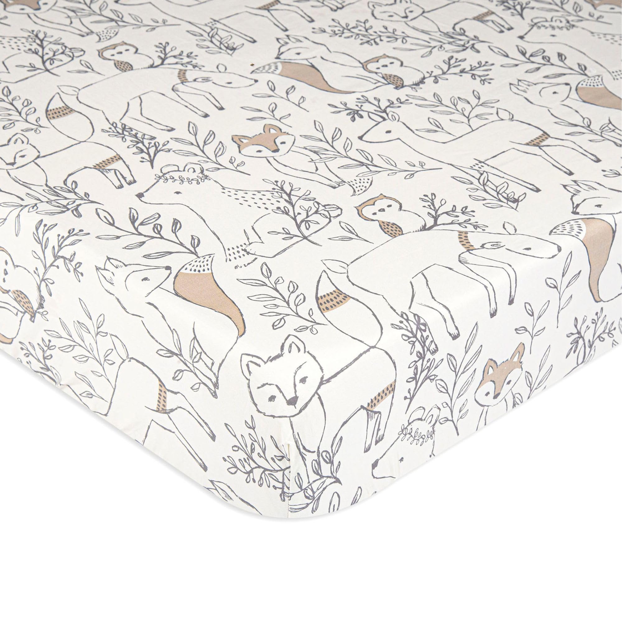 Photo 1 of Crane Baby 100% Cotton Sateen Fitted Baby Sheets, Breathable, Fits 28X52 Standard Mattress, Gender Neutral Bedding, Woodland Animal Crib Sheet