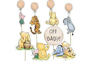 BKDRL YBW 16 Pcs Classic The Pooh Centerpieces for Baby Shower Decorations Oh Baby Winnie Table Toppers On Sticks Cutouts For Winnie Birthday Supplies Decorations