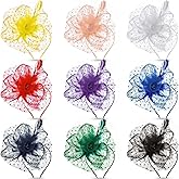 Tigeen 9 Pcs Fascinator for Women Tea Party Hat Headband Cocktail Veil Flower Feather Mesh Derby Hat for Wedding Church