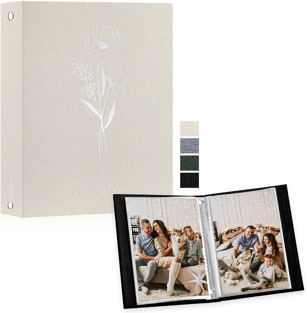 Lanpn Photo Album A5 50 Photos Linen Cover Beige 15x21cm Portrait