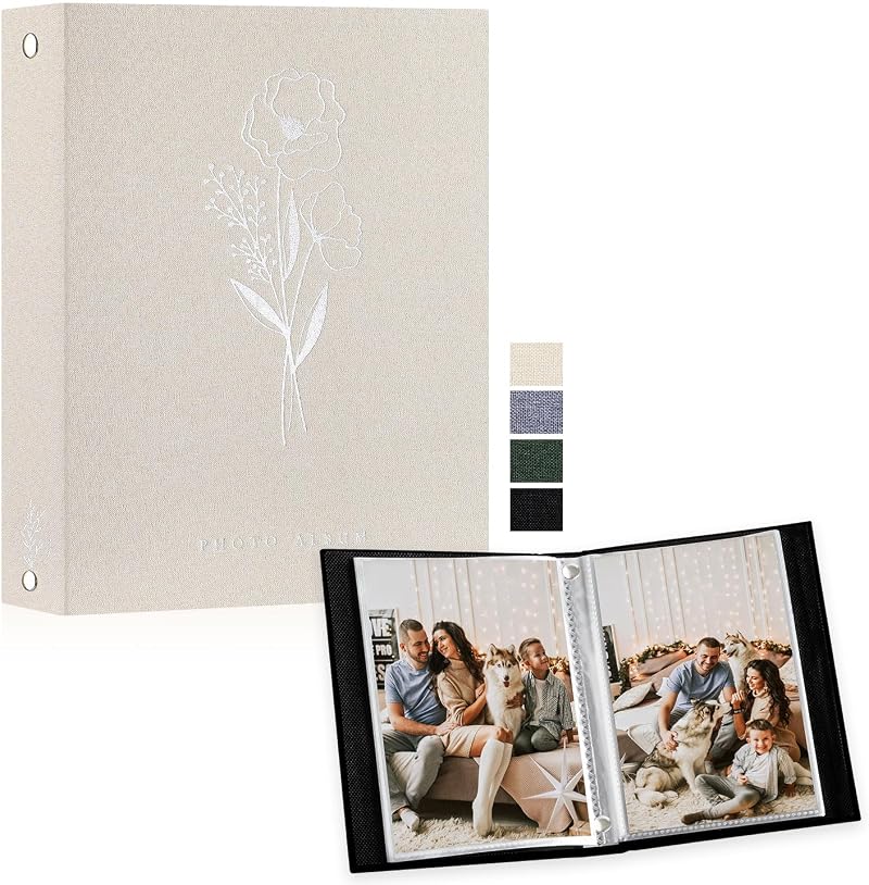 Lanpn Photo Album A5 50 Photos Linen Cover Beige 15x21cm Portrait