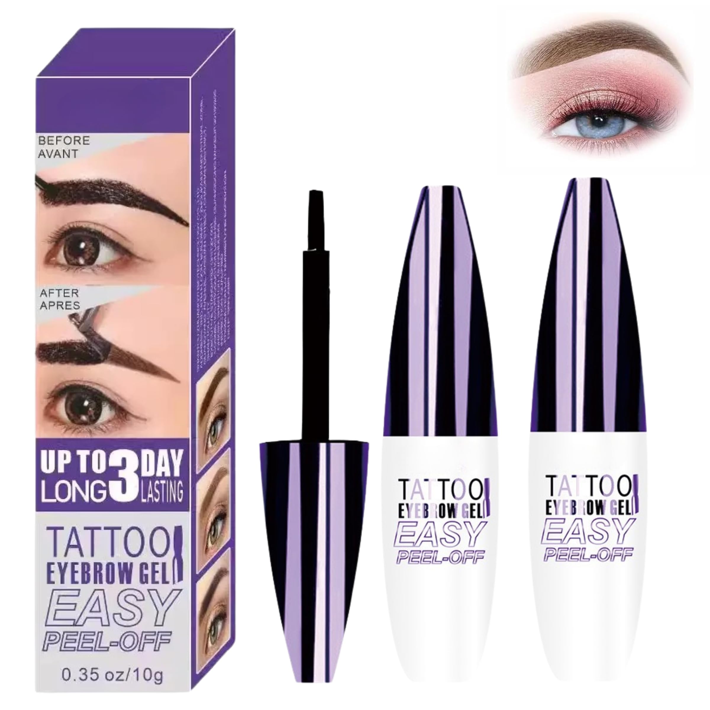 Photo 1 of 2 Pcs Dark Brown Easy Peel Off Eyebrow Gel, Tattoo Eyebrow Tint, Waterproof & Sweatproof Peel Off Tinted Eyebrow, Long-lasting Natural Color Up to 3 Days, Eyebrow Tattoo for All Skin Types (#01)