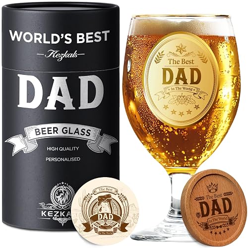 KEZKALS Dad Gifts, Personalized Beer Glass, Stocking Fillers Secret Santa Presents Birthday Christmas Gifts for Dad Men from Daughter or Son