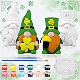 Poen 2 Pack Ready to Paint Your Own St. Patrick's Day Gnomes Statues, 4 Inches Mini Ceramics to Paint Unpainted Lucky Gnomes Tiered Tray Decor Crafts DIY for Home Table Decorations (Lucky Style)