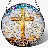 8-Inch Catholic Cross Stained Glass Suncatcher, Stained Glass Window Hanging, Religious Ornament, Christian Home Decor, Sun Catcher Window Decor — Gift for Christmas, Christian Gifts, Religious Gifts