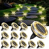 Solar Ground Lights Outdoor 12 Pack Waterproof, Upgraded Solar Garden Lights with 4 Side Light, Stainless Steel Solar Powered Disc Landscape Light for Walkway Pathway Lawn Yard Patio Deck-Warm White