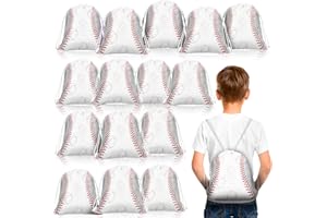 Woanger 24 Pcs Drawstring Softball Baseball Soccer Party Favor Bags 9.8 x 11.8 Inch Goodie Candy Treat Gift Snack Bags for Team Sport Ball Theme Birthday Party Supplies (White Baseball)
