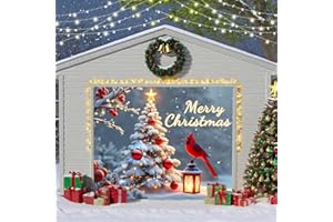 TTCHANG Christmas Garage Door Cover, Large Christmas Banner Backdrop Decorations Hanging Door Photography Decor for Indoor Outdoor House Patio Lawn Party Background,Cardinal Christmas,8x7FT