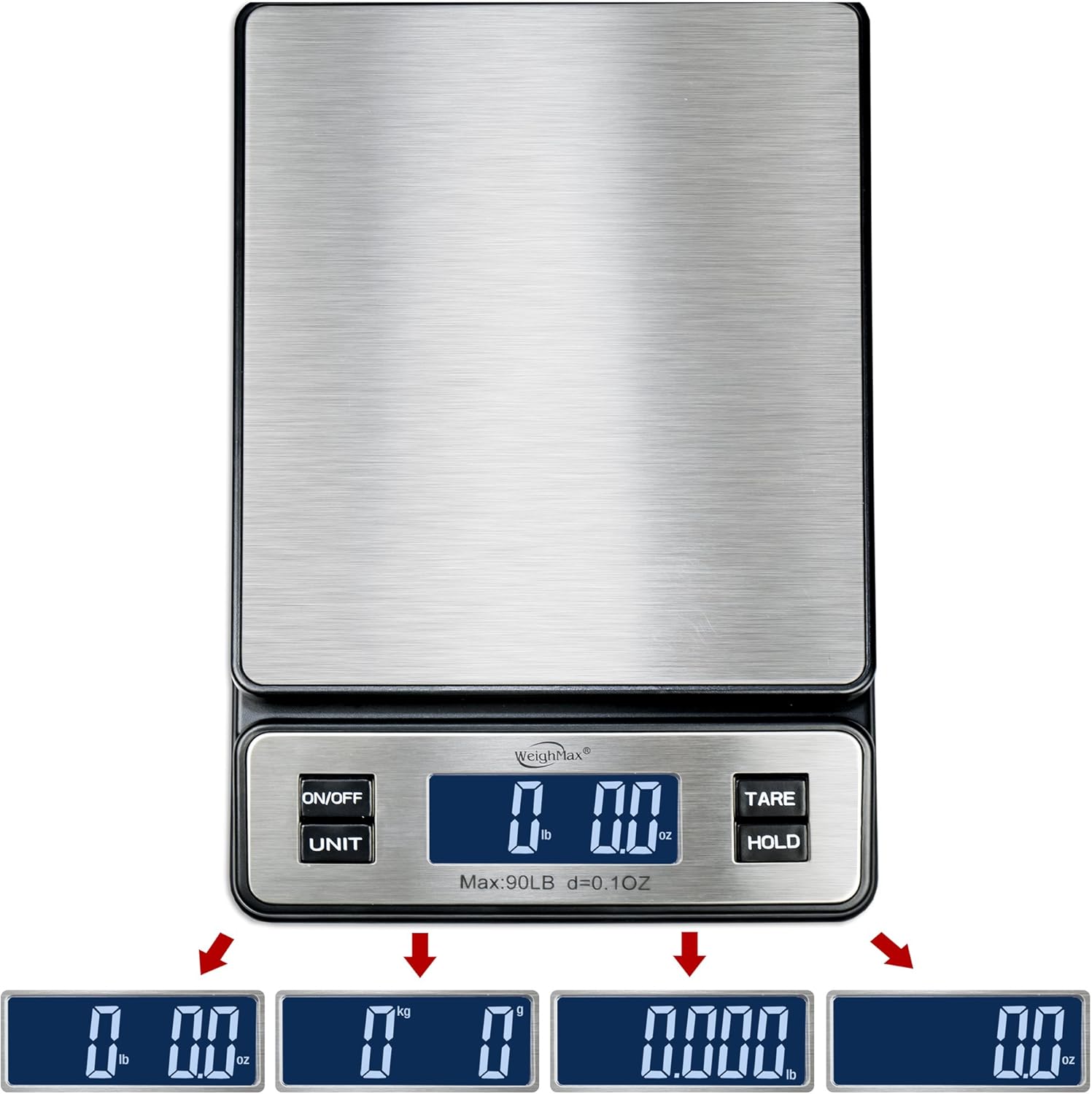 Weighmax W-2809 90 LB X 0.1 OZ Durable Stainless Steel Digital Postal Scale, Shipping Scale With AC adapter : Office Products