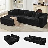 106" L Shaped Modular Cloud Sectional Sofa with Cushions, Black | 4-in-1 DIY Combination, Ultra-Wide Corduroy Fabric, No Assembly Required, Right Hand Facing Boneless Couch for Living Room