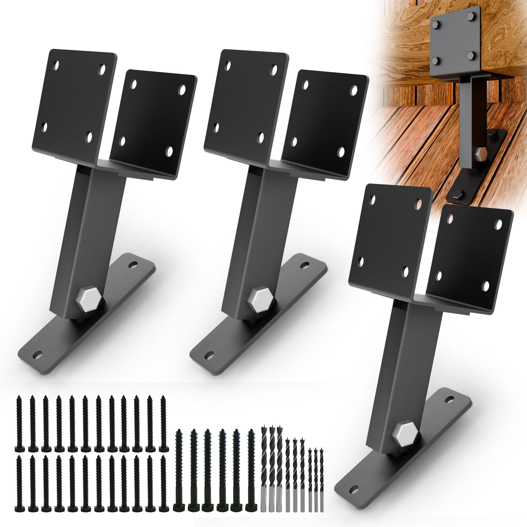 Photo 1 of YUEYIN Heavy Duty Gazebo Roof Riser Brackets Kit - Adjustable 90° Support for 4x4/4x6 Lumber, Wind & Snow Resistant, Includes Screws & Drill Bits, Black (3Pcs)