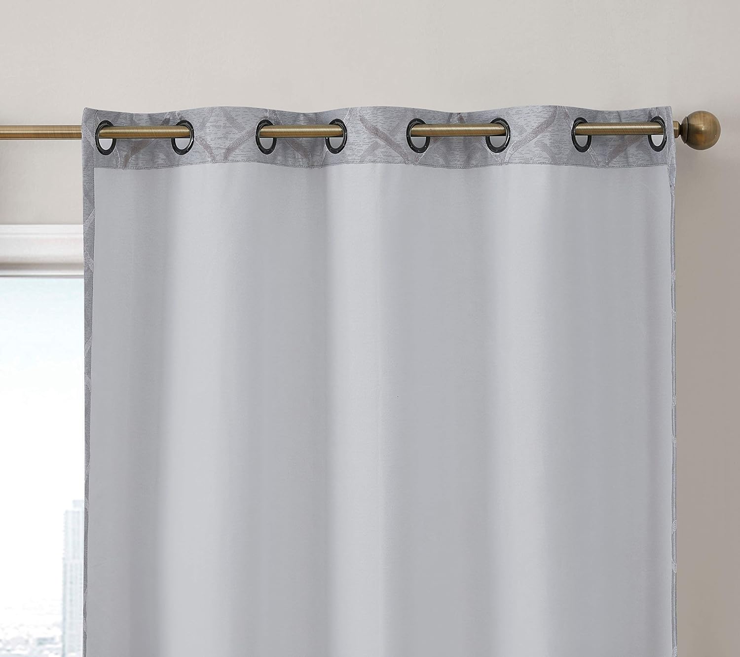 HLC.ME Versailles Lattice Flocked 100% Complete Blackout Thermal Insulated Window Curtain Grommet Panels - Energy Savings & Soundproof, For Living Room & Bedroom, Set of 2 (50 x 63 inches, Light Grey): Home & Kitchen