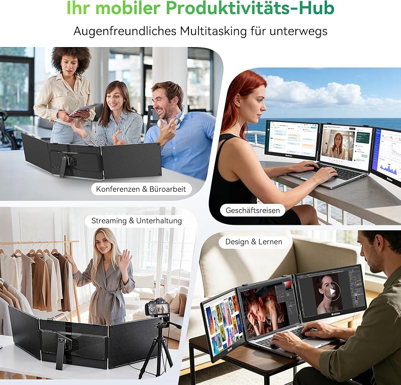 DCM5 Laptop Bildschirm Erweiterung 14", Niedriges Blaulicht 1080P FHD Laptop Monitor Erweiterung 13"-17,3", HDMI/USB-A/USB C Portable Monitor für Laptop/Smartphone/PC/Mac/PS5/Xbox