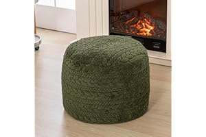Poofieotto Unstuffed Ottoman Pouf Cover – Round Faux Fur Footstool Plush Floor Pouf (No Filler Included) Perfect for Living Room, Bedroom, or Office Lounge (Green, 20x20x15 in)