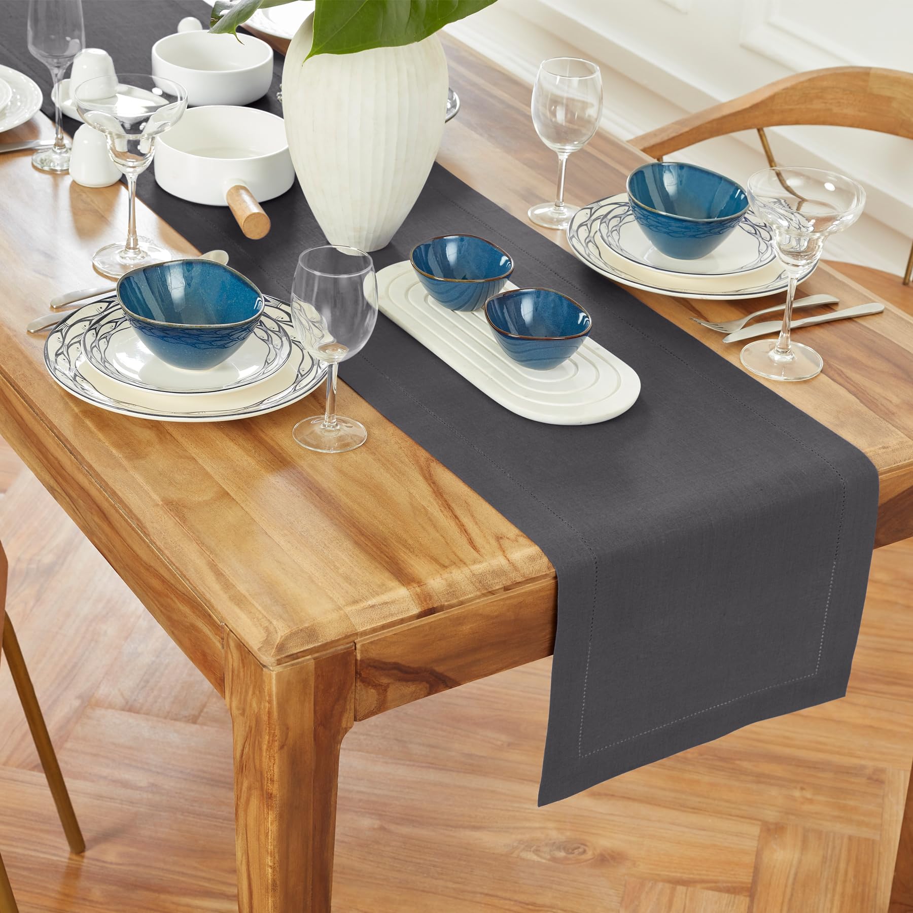 Photo 1 of Solino Home Linen Charcoal Table Runner 36 Inches - Medium Weight Hemstitch, 100% Pure Linen Coffee Table Runner 14 x 36 Inch Ideal for Dresser Tables - Thanksgiving