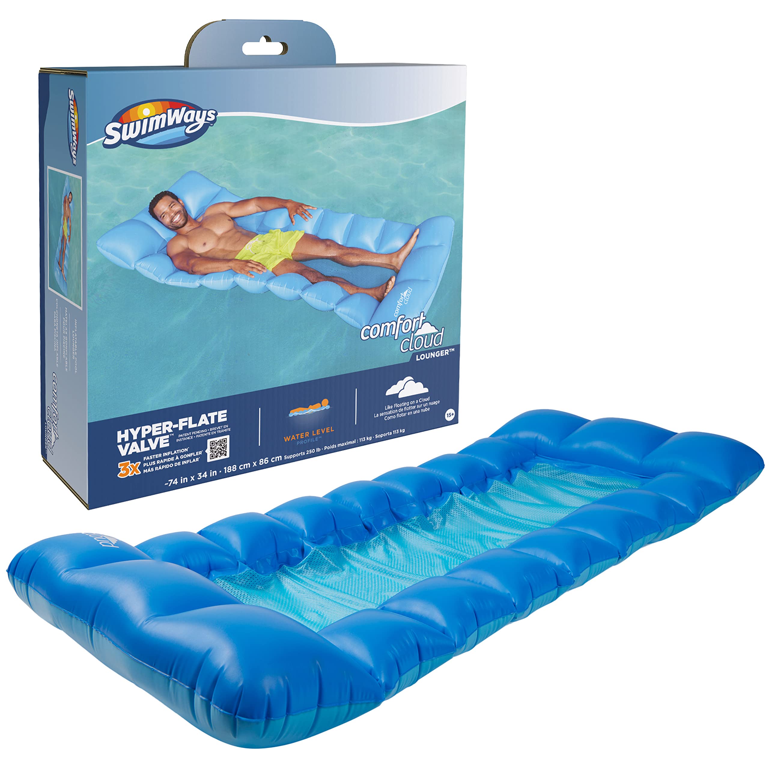 Photo 1 of Swimways Comfort Cloud Pool Lounger with Fast Inflation & Headrest Pillow, Oversized Inflatable Pool Floats for Adults