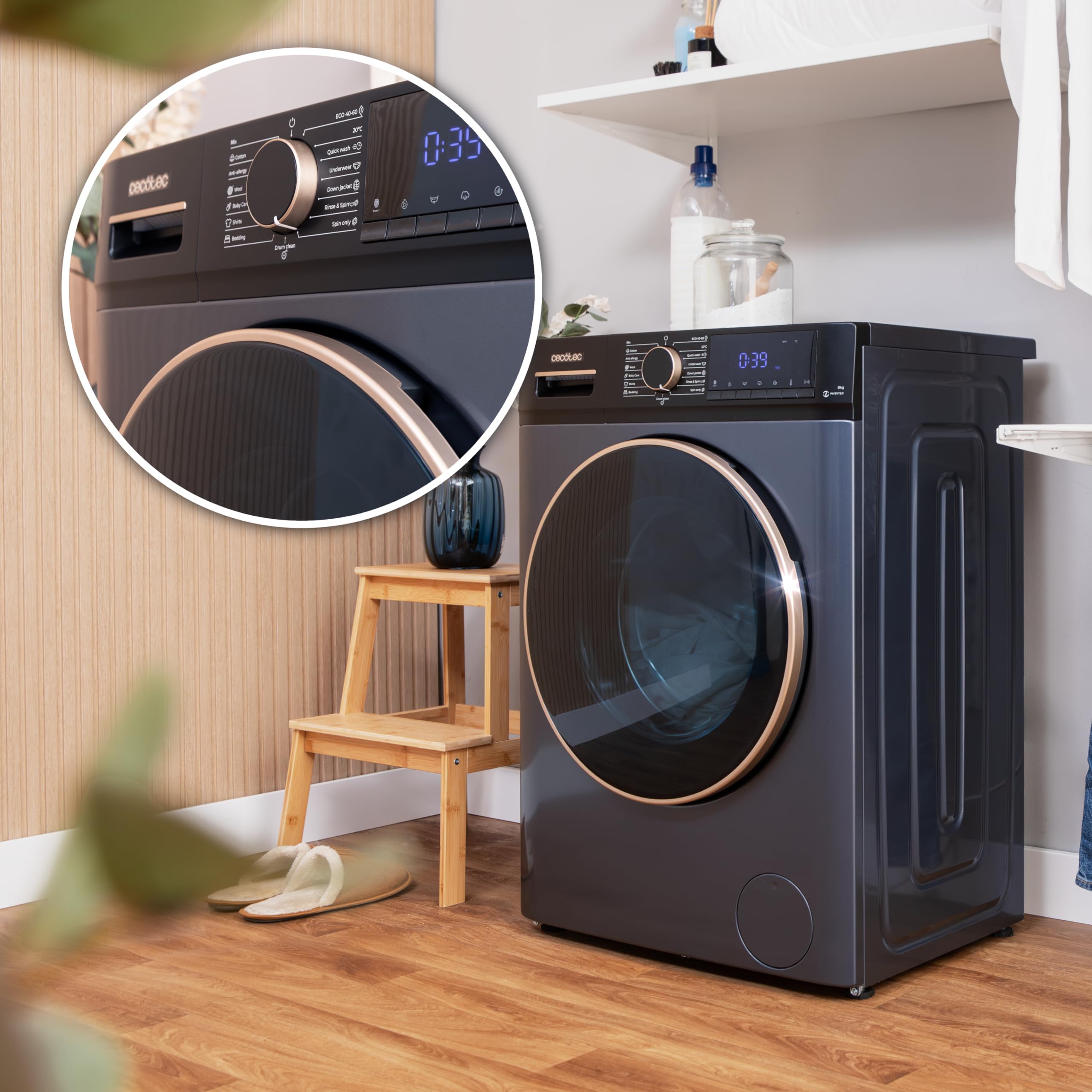 Cecotec Waschmaschine 10Kg Frontlader Bolero DressCode 10610 Inverter Ice Blue A 1400 U/min, Steam Max, Inverter Plus Motor, 15Prog, OnSmart, Smooth Wash, Stop&Go, Antibakterielle Dichtung, Drum Clean 5