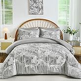 Drucon Grey Floral Comforter Set King Size, 7 Piece Dandelion Botanical Plant Comforter Bedding Set, Bed in a Bag King, Soft Microfiber Complete Bedding Set with Sheets for All Season