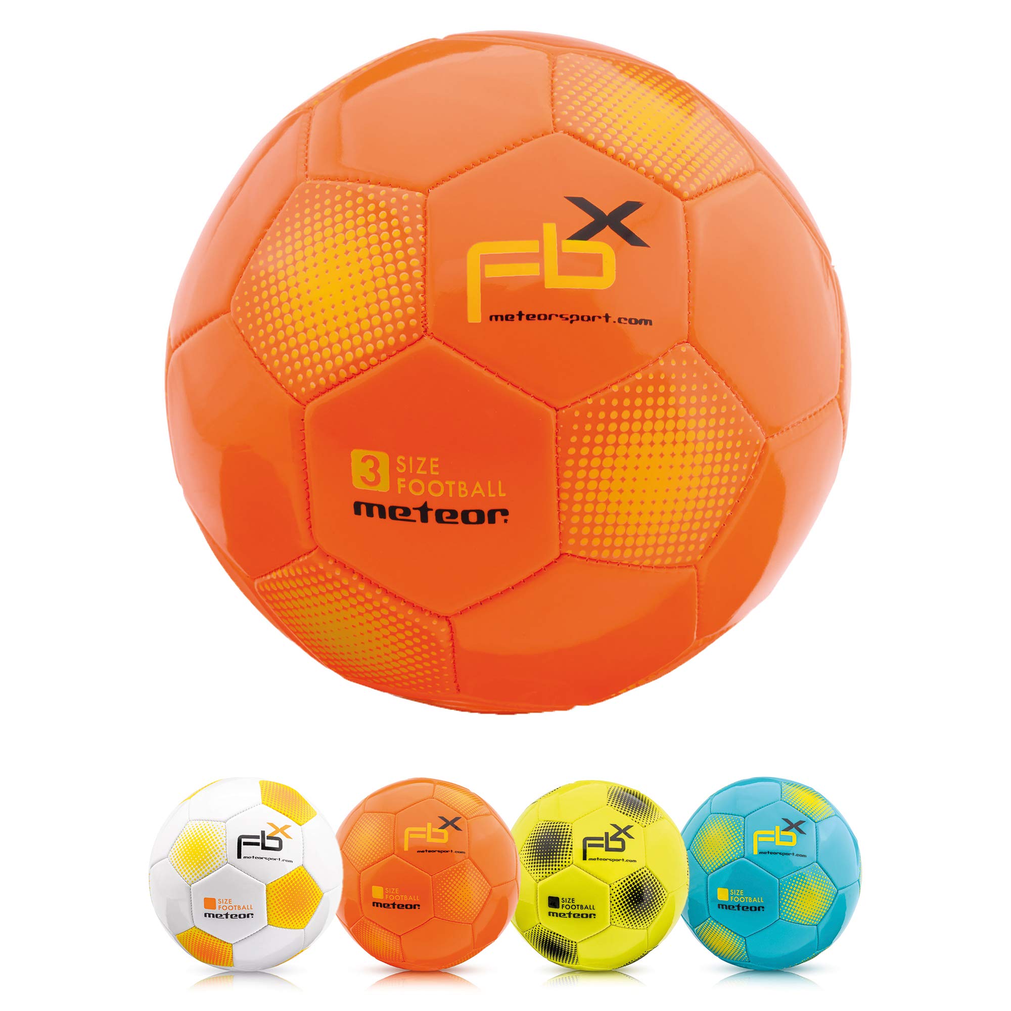 meteor - Football for Kids, Women & Men – Durable Machine-Stitched 32 Panels – Soft Non-Slip Rubber Ball for Indoor Training & Outdoor Matches – Latex Bladder & Butyl Valve - Size 3 - Orange