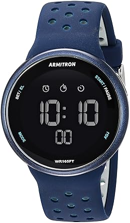Armitron Sport Unisex Digital Chronograph Black Round Dial Navy Blue Silicone Strap Unisex Watch_40/8423Nvy