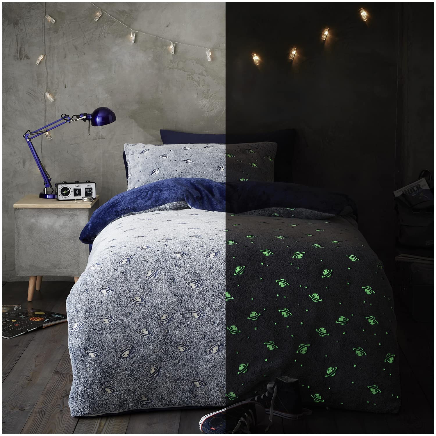 GC GAVENO CAVAILIA Reversible Duvet Cover, Warm & Comfortable Glow In Dark Bedding Set, Fluffy King Size Quilt Covers, Grey