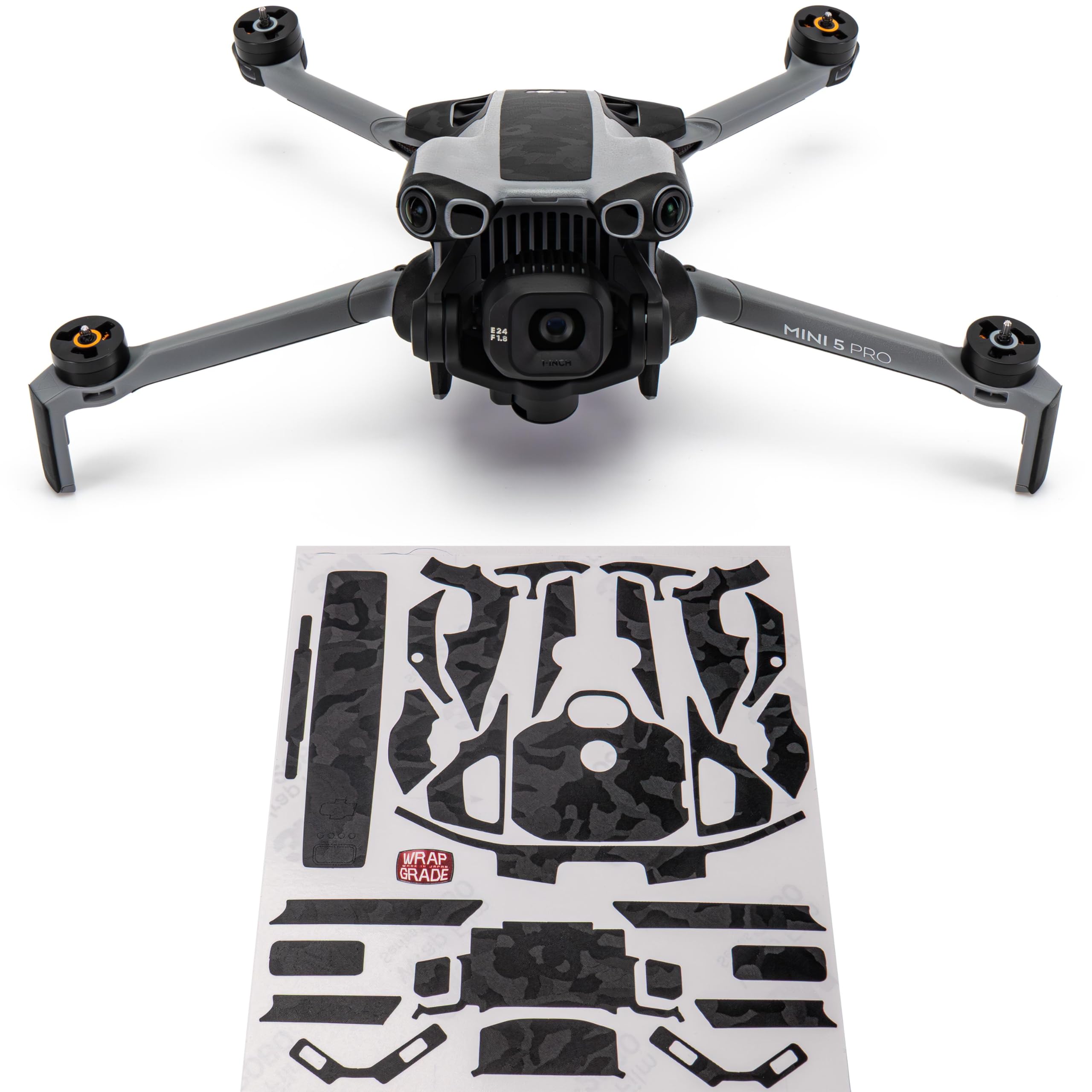 WRAPGRADE Skin Stickers Compatible with DJI Mini 5 Pro Accent Colour (Black Bumpy Camo)