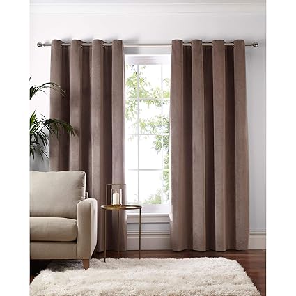 Debenhams Light Brown Crushed Velvet Eyelet Curtains 168cm X 228cm