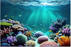 CATERRINA Coral Reef Aquarium Background Deep Blue Ocean Underwater Marine with Sunbeams Terrarium Background Colorful Exotic Corals Tropical Fish Tank Backdrop Poster Wallpaper Decorations Vinyl 30x12in