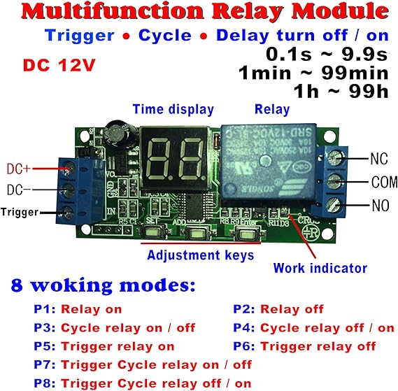 Qianson Dc 5v 12v 24v Digital Led Display Infinite Cycle Delay Timer Switch On Off Relay Module Dc 12v
